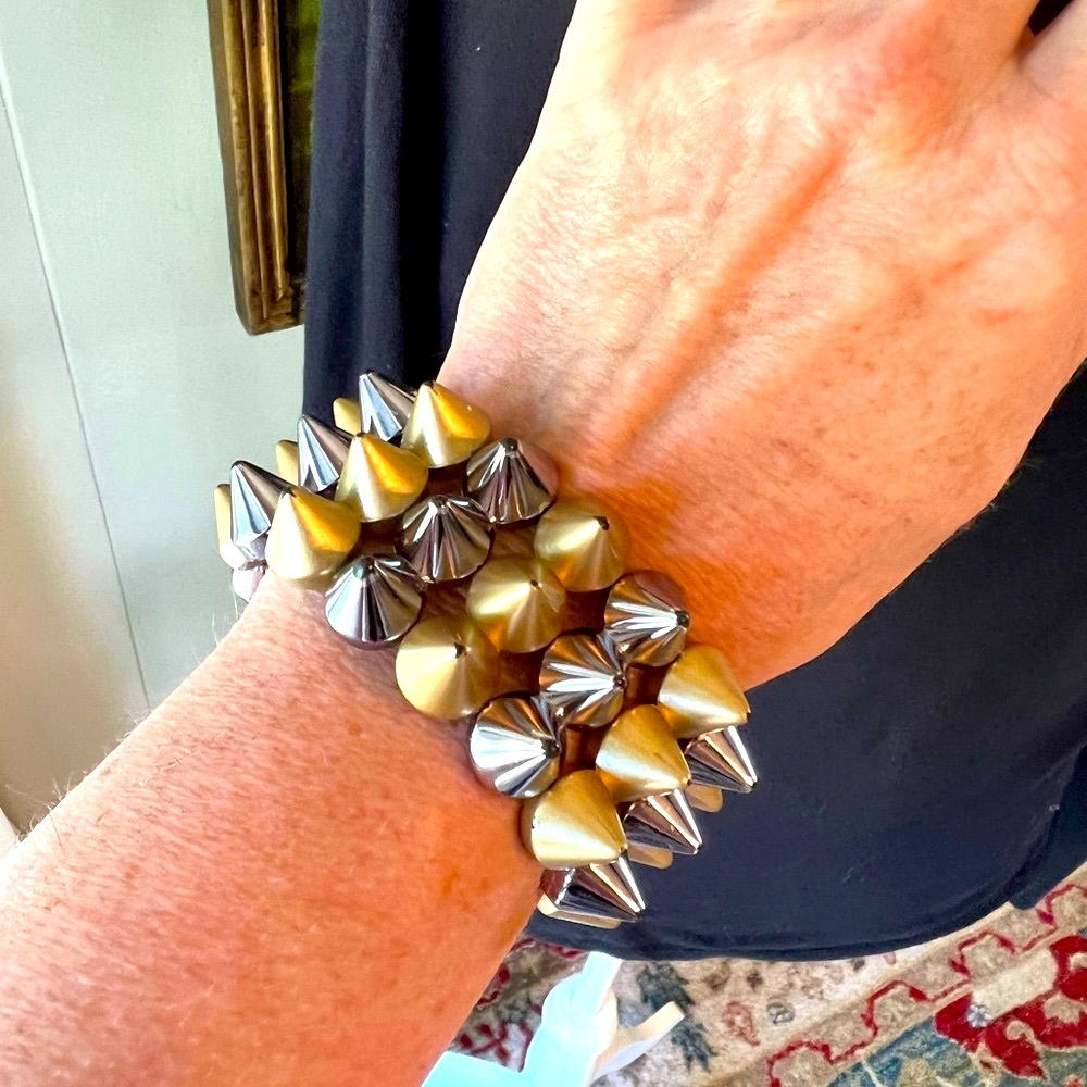 Silver and Gold Spiked Stretchy Bracelet